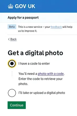 UK passport photo code email delivery USA